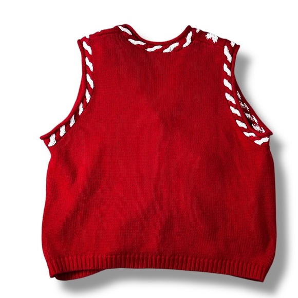 Vintage 90s Karen Scott Christmas Sweater Vest Teddy Bears 3D Trims Red Size 1X - Picture 9 of 12